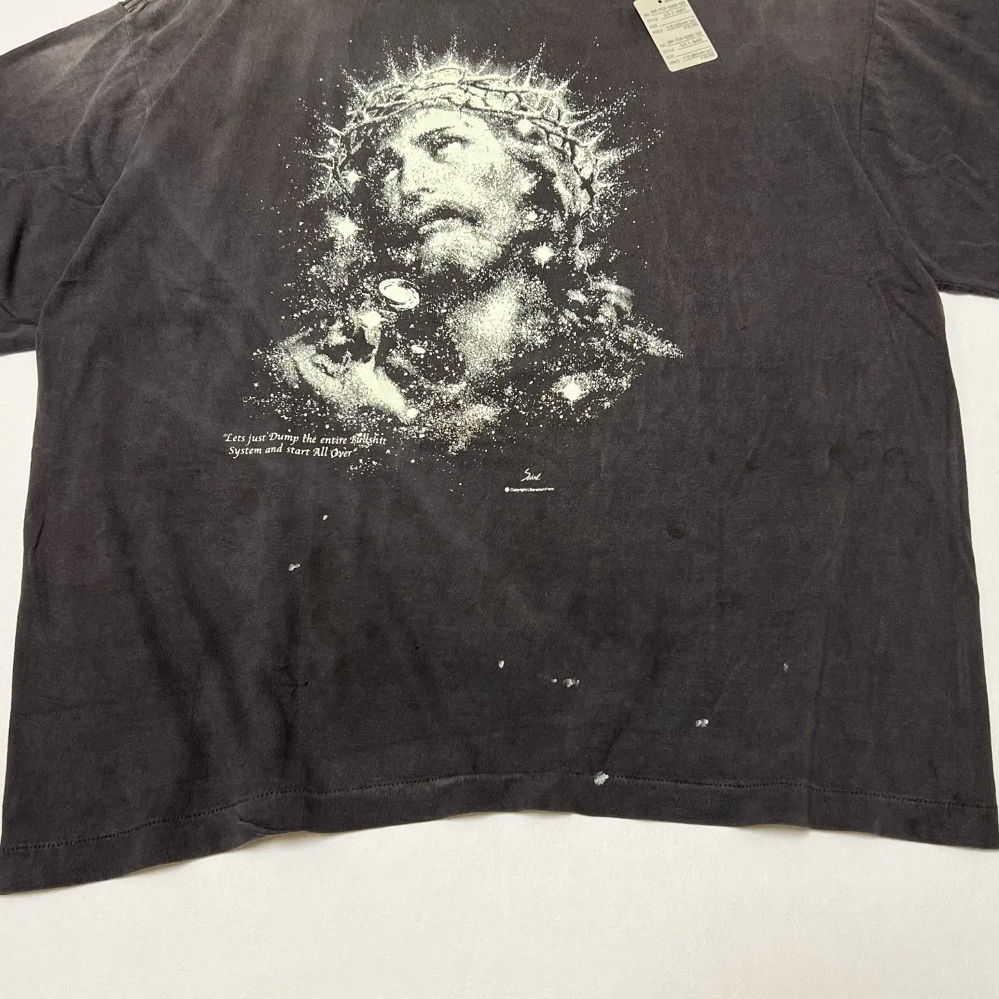 SAINT Mxxxxxx SS TEE/JESUS/BLK Luminous thorn Jesus, washed black S-XL, ready-to-wear vulcanized parts dyeing, heavy washing water spray fading, simulating natural fading texture, creating new vintage effect on the ceiling, environmentally friendly luminous paste imported from Japan, significant luminous effect, tube-woven OE yarn fabric, correct accessories, top purchasing agent level